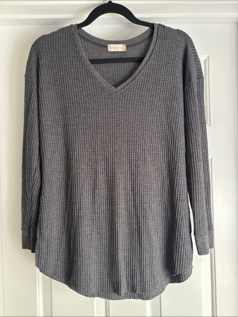 Altar’d State Charcoal Waffle V-Neck Long Sleeve Top size XS